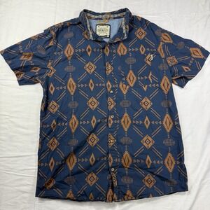 Aztec Shirt Southwest DRAVUS Mens Size Large‎ Blue Cotton Short Sleeve Western